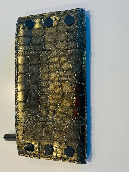 Hammitt Handbags - Hammitt Croc-Embossed Wallet Clutch in Metallic Black and Gold Tones
